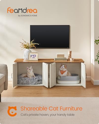 Double Cat Litter Box Enclosure (Honey Brown + Rustic White / XXL (59"L x 19"W x 19.5"H))