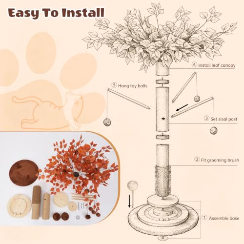 46" Extra Tall Cat Scratching Post with Toy for Large and Adult Indoor Cats (Brown(46" Tall))