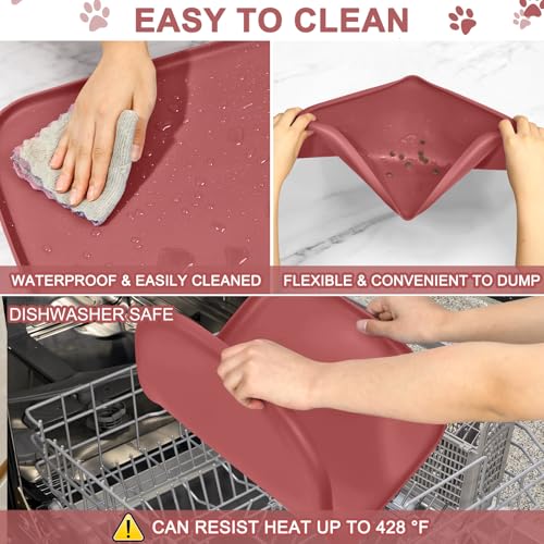 Waterproof Silicone Pet Food Mat with Raised Edge for Dog & Cat (Erythrinus / 22"L x 14"W)