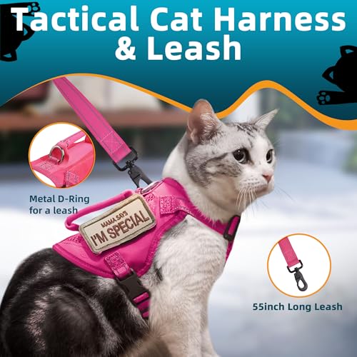 Tactical Cat Harness Pink for Walking Esacpe Proof (Pink / L)