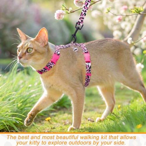 Cat Harness and Leash Set (Medium(Chest: 14"-22") / Leopard Pink)
