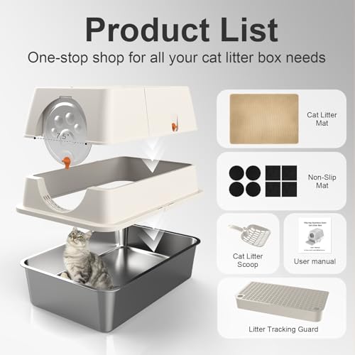 Stainless Steel Litter Box with Lid (Beige)
