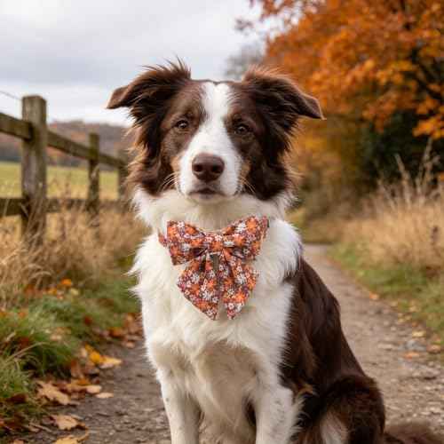 Floral Dog Collar with Sailor Bow (Brown Blossoms(Sailor Bow) / Small (Pack of 1))