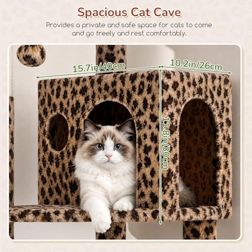 Leopard Cat Tree Tower with Scratching Post for Indoor Cats (Leopard Print / L)