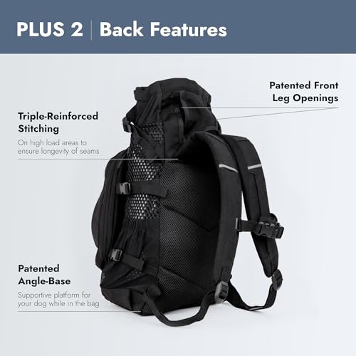 Plus 2 - Small, Jet Black - Ideal for Dogs 13-16” Long - Adjustable, Backpack-Style Carrier with Multi-Functional Storage Pack, Thick Shoulder Straps & Padded Back Panel (Jet Black / 9.8"L x 7.9"W x 16.9"H)