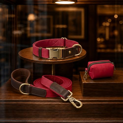 PU Leather Dog Collar for Large Dogs (Red / XL: Neck 20-27", Width 1¼")