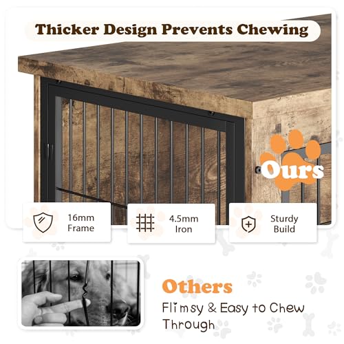 Wooden Dog Crate Furniture with Thick Cushion (L (38.7" x 25.7" x 26.9") / Greige)