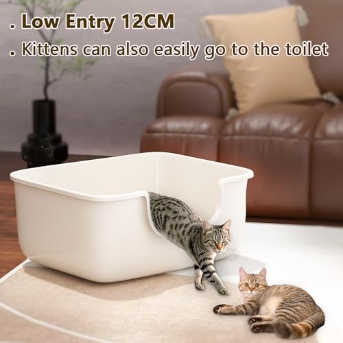 Large Cat Litter Box with High Sides (White)