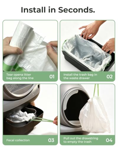120 Count Drawstring Cat Litter Bags 21.6"×11" (White-Blue)