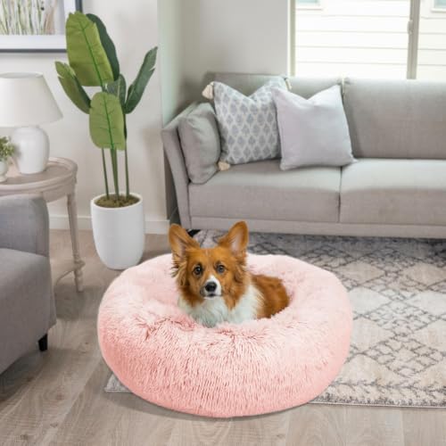 Original Calming Donut Dog Bed (Cotton Candy Shag / Medium)