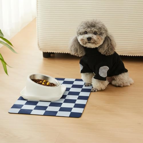 Checkered Dog Feeding Mat (19"L x 12"W / Navy)