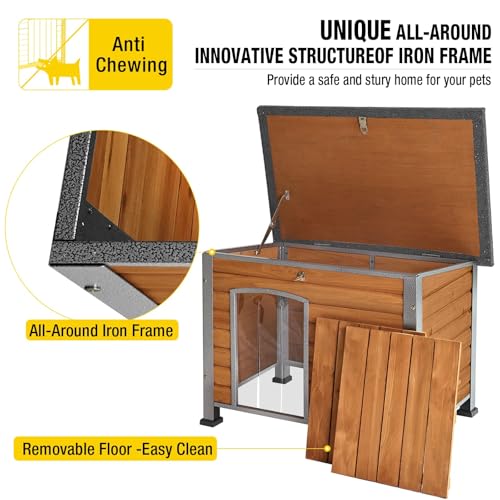 Dog House Outdoor & Indoor Wooden Dog Kennel for Winter with Raised Feet Weatherproof for Small & Medium & Large Dogs (33.5" Brown)