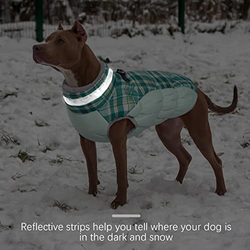 Dog Jacket for Medium Dogs Warm Dog Jackets with Harness Built in (Green Plaid / M(chest:21in))