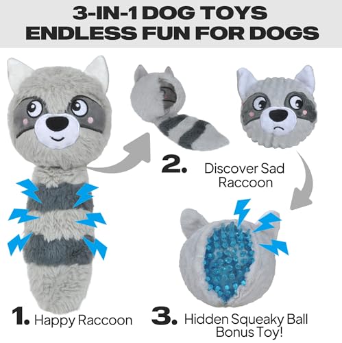 Squeaky Dog Toys for Aggressive Chewers (M/L / Grey Raccoon)