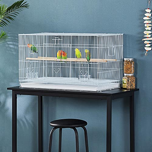 30‘’ Flight Bird Cage Stackable Design for Small and Medium Birds with Slide Out Tray and Bottom Grate Budgies Cockatiels Lovebirds Canaries Parakeet Cage (White)