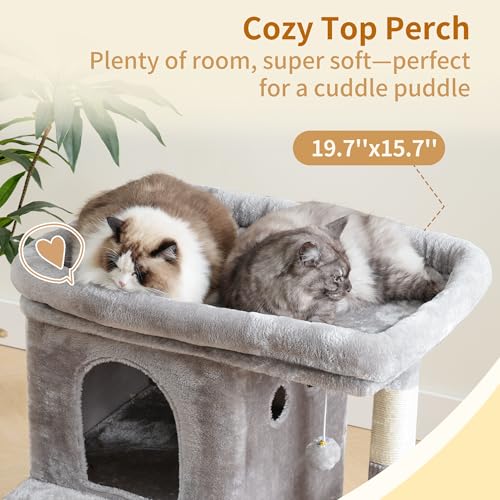 26.3" Cat Tree for Large Cats with Big Perch & Dual Condos HCT204SW (Light Gray / 26.3 inch)