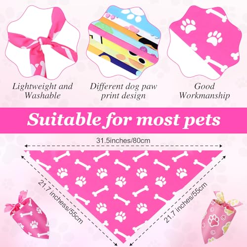 200 Pcs Paw Print Dog Bandanas Bulk (Yellow, Pink, Blue / Paw Prints)