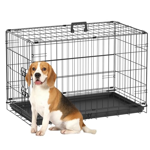 30" Foldable Metal Dog Crate (Dark Black)