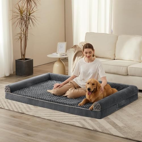 Orthopedic Washable Human Dog Bed for Adult & Dog Cozy Sleep (61"l x 43"w x 7"th / Dark Grey)