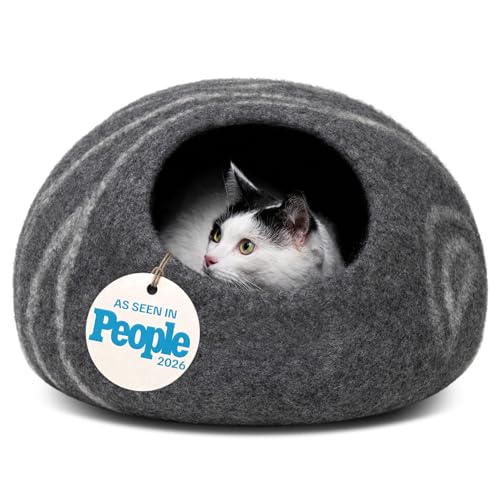Cat Cave Merino Wool Bed for Indoor Cats (Dark Gray / Large)