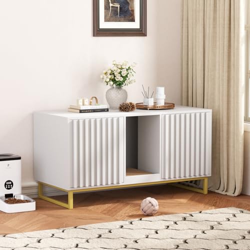 Double Litter Box Enclosure (White / 47.6"L x 21.5"W x 26"H)