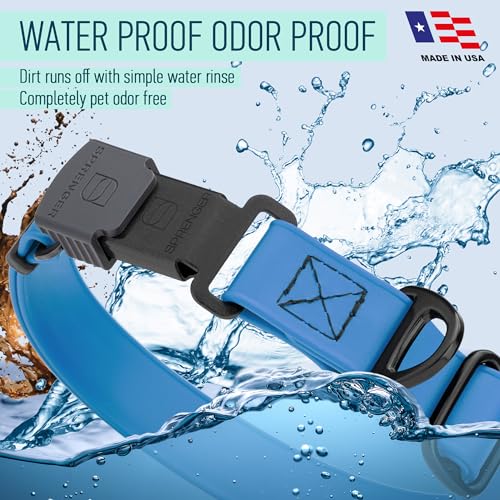 Biothane Waterproof Dog Collar with Herm Sprenger Black Stainless Steel Quick Release Buckle (W 1" x L 15"-25" / Cerulean Blue)