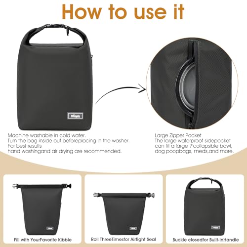 Travel Dog Food Container Pet Food Storage Bag Containers 2PCS Collapsible Travel Dog Bowls Waterproof Camping Storage Essentials Kibble Carrier 20L Easy to Clean (Black / 20L)