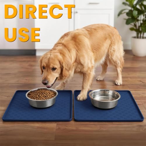 2 Pack Pet Placemat for Dog and Cat (11.8"L x 11.8"W - 2 Pack / Navy Blue)