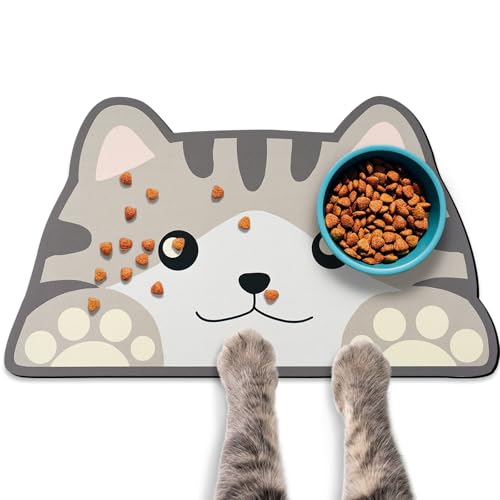 Cat Food Mats for Floor (Cat Head / 17.7"L x 9.8"W)