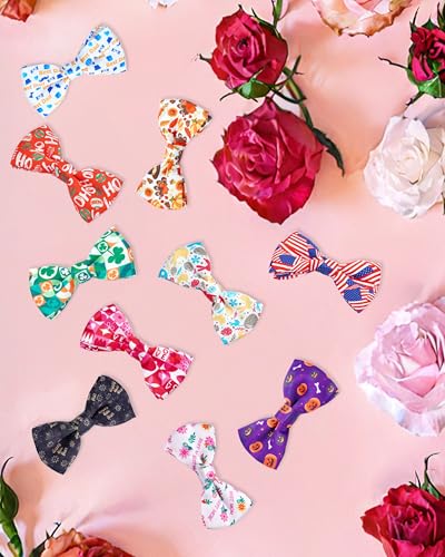 10 Pack Holiday Large Dog Bowties Sliding on Collar (M/L)