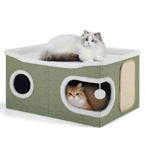 Extra Large Cat House Bed for Multi Cats with Scratch Pad Green (Green / Extra Large)