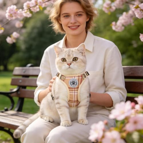 Cat Harness and Leash Set (Beige / M (Chest: 12 - 19"))