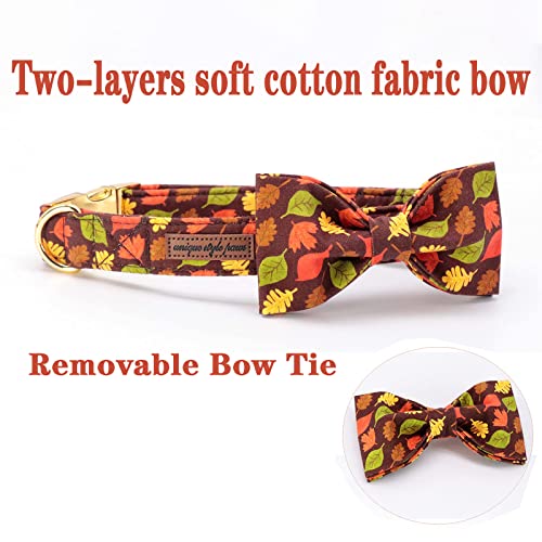 Fall Dog Collar with Bow (M / mapleleaf)