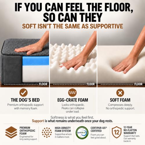 The Dog’s Bed Orthopedic Memory Foam Dog Bed with Headrest Large (Grey Plush / L (40"L x 25"W x 6"Th))