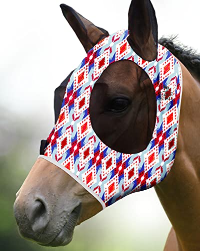 Super Comfort Stretchy Fitting Horse Fly Mask with UV Protection Soft on Skin with Breathability Tribal Abstract Full Size (Full(Large) / Tribal Abstract)