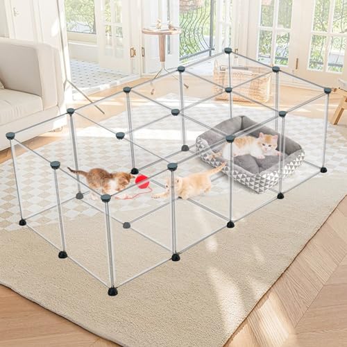 24 Panels Small Animals Playpen (24 Panels - 48"L x 24"W x 28"H / Transparent)