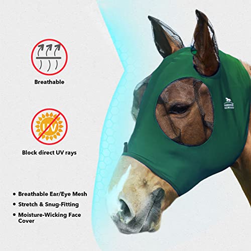Super Comfort Stretchy Fly Mask Large Eye Space with UV Protection Soft on Skin with Breathability Deep Green M Cob (Cob (Medium) / Deep Green)