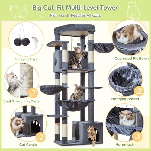 72 in Cat Tree (Smoke Gray)