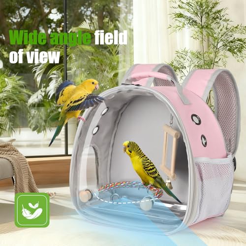 Portable Parrot Travel Cage Carrier with Mirror Standing Toy Set Small Bird Parakeet Bag with Standing Perch Bird Carry Transport Bag (Pink / 12.0"L x 8.0"W x 12.0"H)