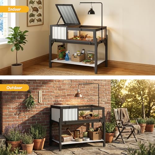 Large Indoor Tortoise Habitat with PVC Shelter & Adjustable Light Stand (40.4"L x 22.8"W x 34.2"H)
