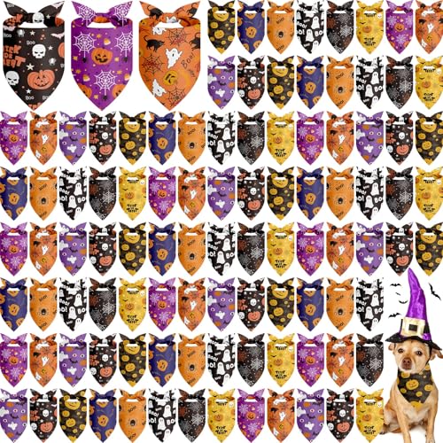 100 Pcs Halloween Dog Bandanas Bulk for Pets Lover Gifts Charm (Halloween / 25.6 x 17.7 x 17.7 Inch)