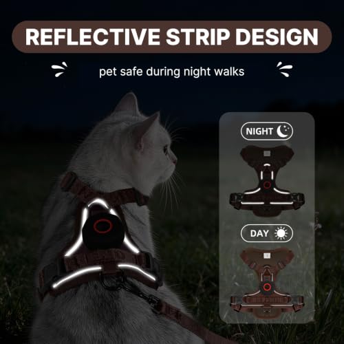 Cat Harness Leash Set with AirTag Holder (Brown for Airtag / L)