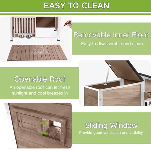 Dog House Outdoor with Bowls Weatherproof Dog Kennel with Anti