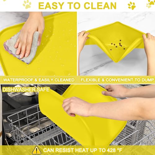 Waterproof Silicone Pet Food Mat with Raised Edge for Dog & Cat (Light Yellow / 24"L x 16"W)