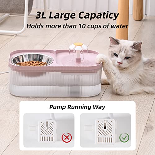 Cat Water Fountain and Food Bowl (1 Count Pink 3L Standard)