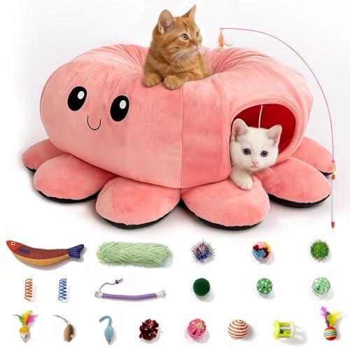 Cat Tunnel Bed with 20 Cat Toys (Pink / Large)