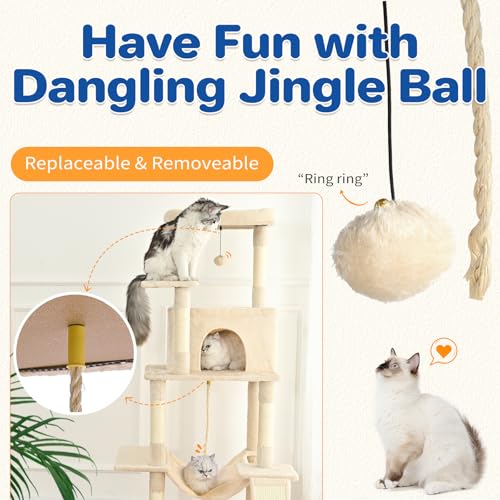 63" Multi Level Cat Tree Tower for Indoor Cats (Beige)