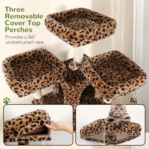 Cat Tree Tower for Multiple Adult Cats (82 inch / Leopard Print)
