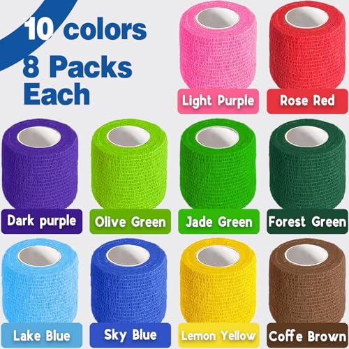 80 Pack Self Adhesive Bandage Wrap (Multi-colored / 2IN - 80Pack)