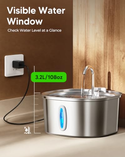 Stainless Steel Cat Water Fountain with 6 Filters